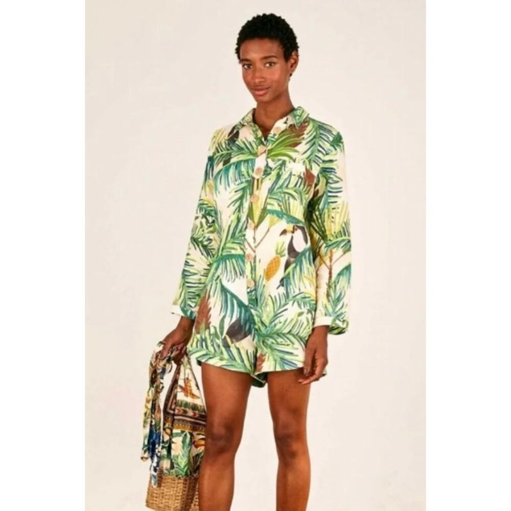 Farm Rio Romper Womens Small Banana Leaf Resort Tropical Beach Boho